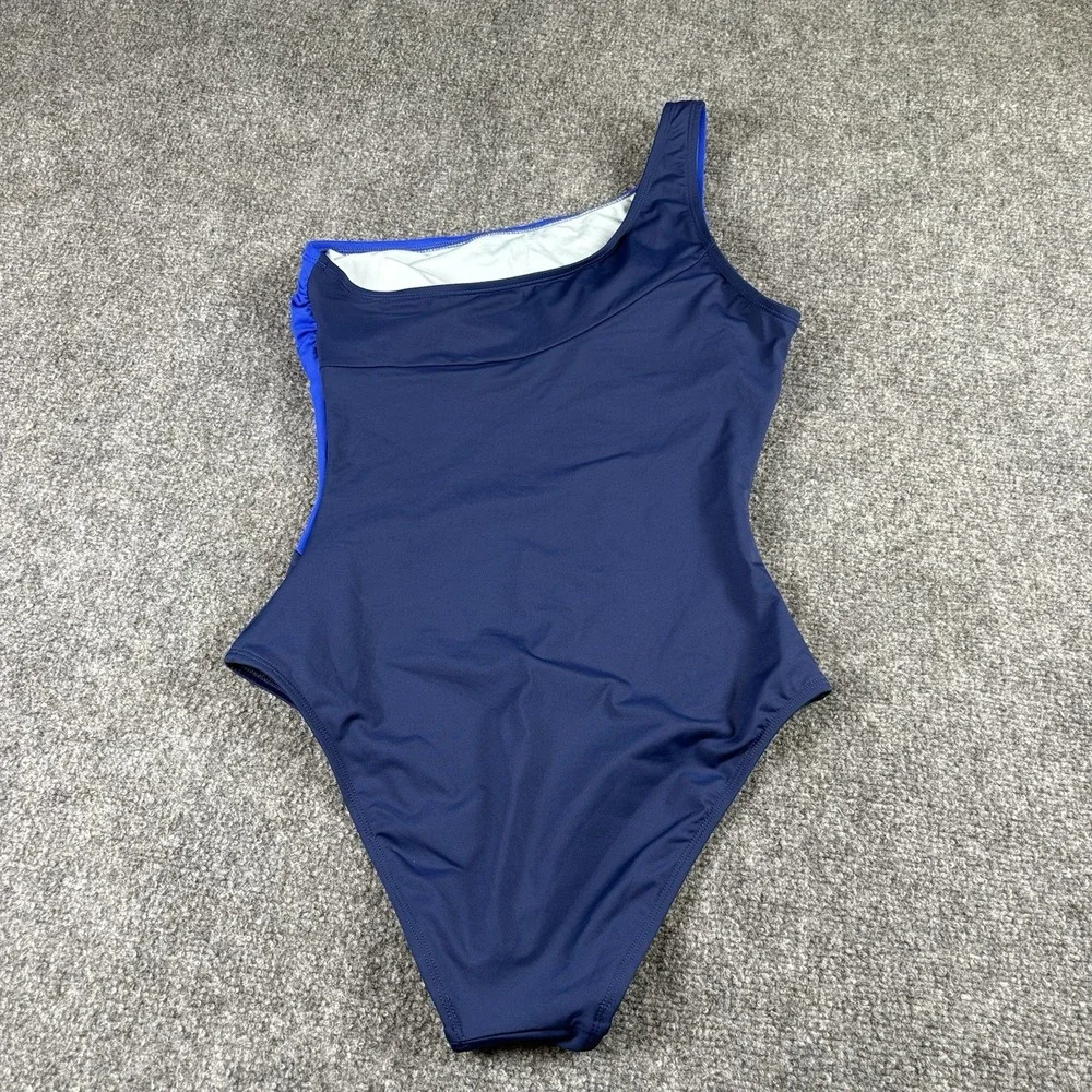Cupshe One Piece Swimsuit Women's M Blue Colorblock One Shoulder Slim Sculpt NWT